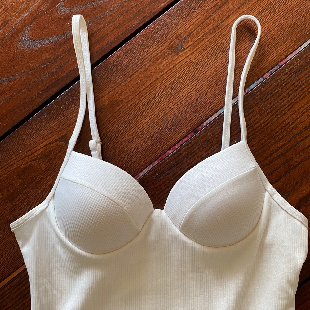 White Ribbed Bodysuit, New With Tags